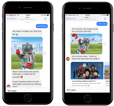 Image of Lego chatbot on iPhone